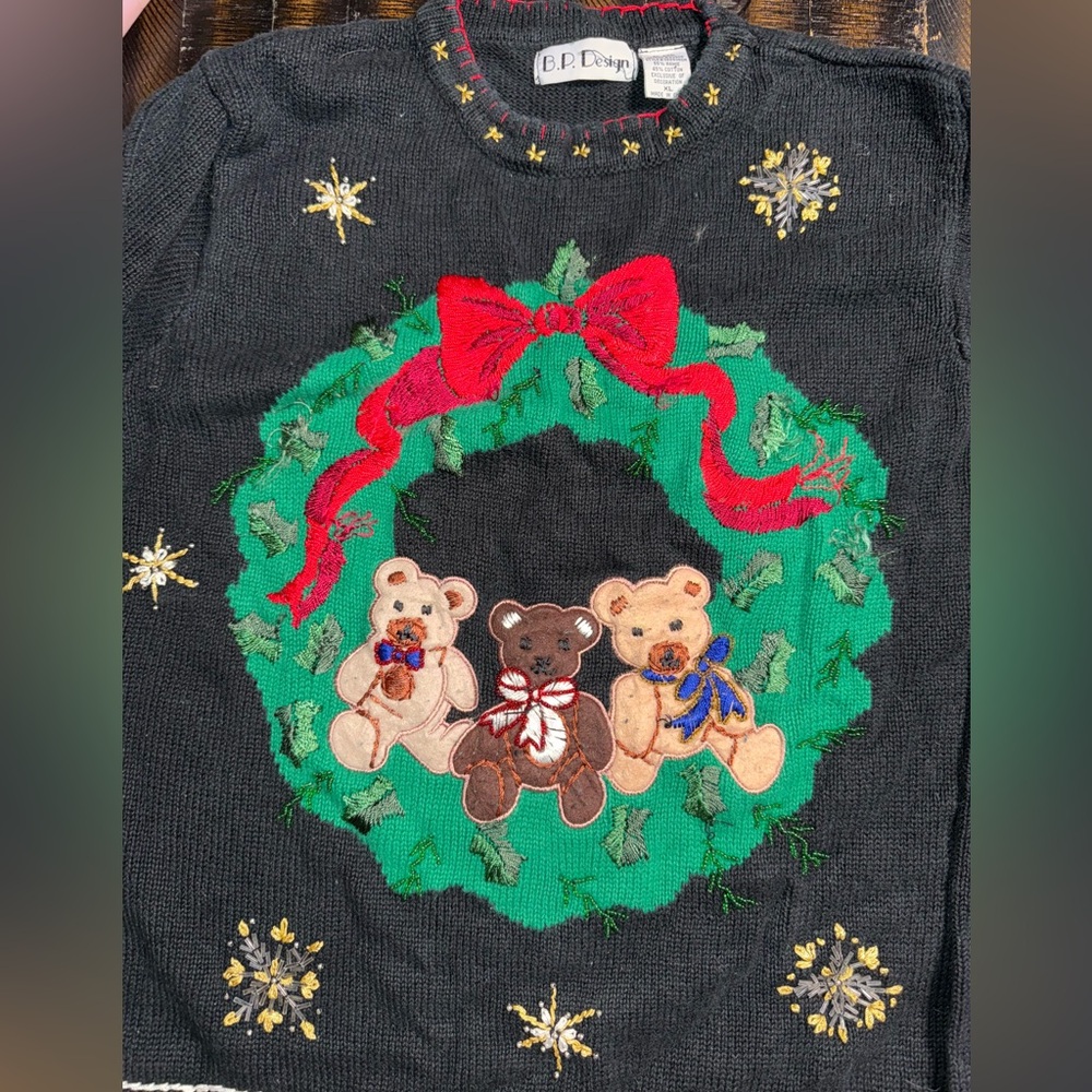 Teddy Bear Christmas Sweater Vintage BP Designs XL